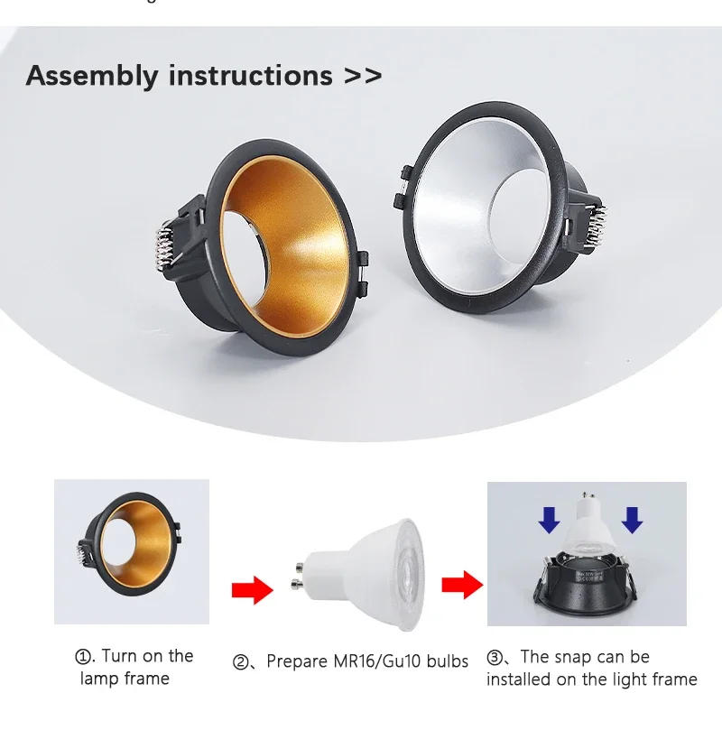 Description Picture 5 of itemRound Recessed Ceiling Mount Downlight Frame Bracket LED MR16/GU10 Lamp Socket Holder Base Rimless Spot Lighting Fitting Fixture