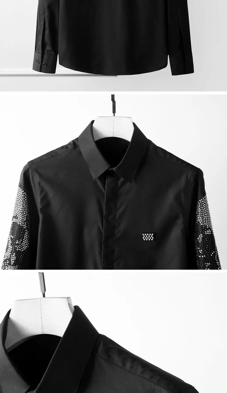 Description Picture 6 of itemBrand Luxury Skull Rhinestones Shirts Men Long Sleeved Casual Shirt Slim Fit Social Party Tuxedo Blouse Streetwear Men Clothing