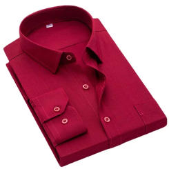 Good-quality Men's Long Sleeve Standard-fit Solid Basic Dress Shirt Patch Single Pocket Formal Social White Work Office Shirts