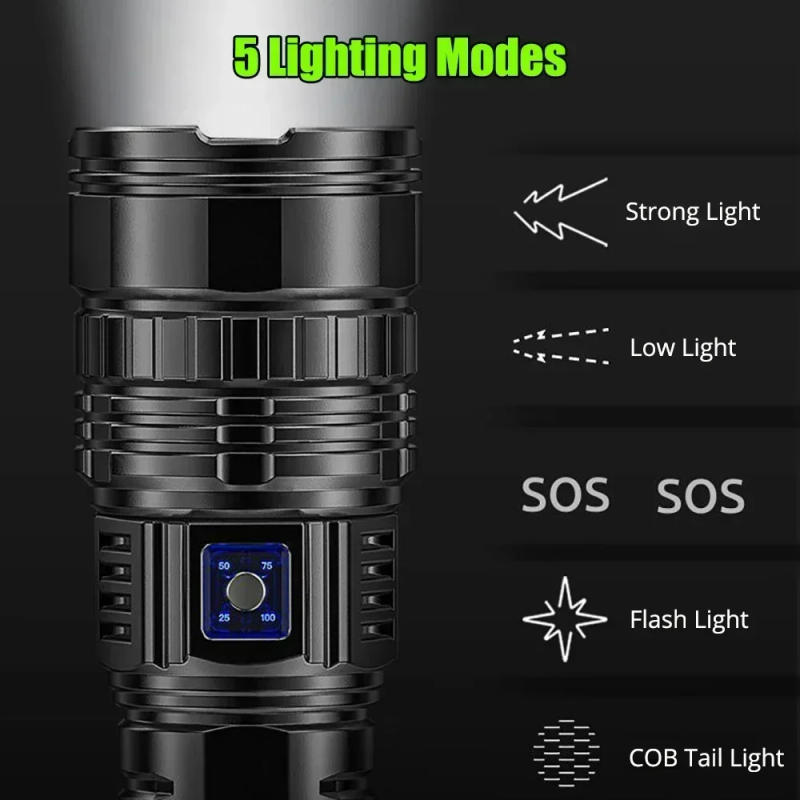 Description Picture 4 of item9900000LM Ultra Bright Torch Built-in Battery Flash Light Emergency Spotlights 5km 1500W Most Powerful Led Flashlights Tactical
