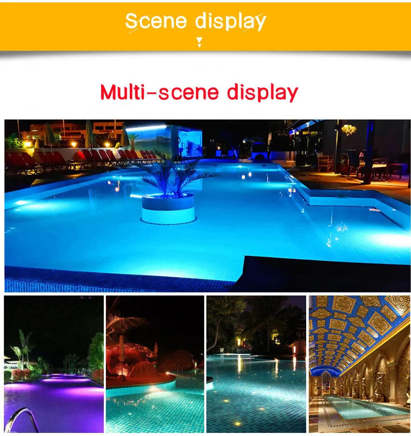 Description Picture 6 of item12V-ABS wall mounted IP68 waterproof seven-color remote control underwater light lighting landscape LED pool light 18W25W35W45W
