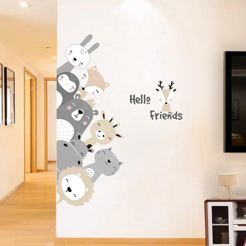 Description Picture 4 of itemCartoon Cute Animals Lion Bear Hippo Friends Wall Stickers Door Stickers Kids Room Decorative Wall Decals Deer Nursery Stickers
