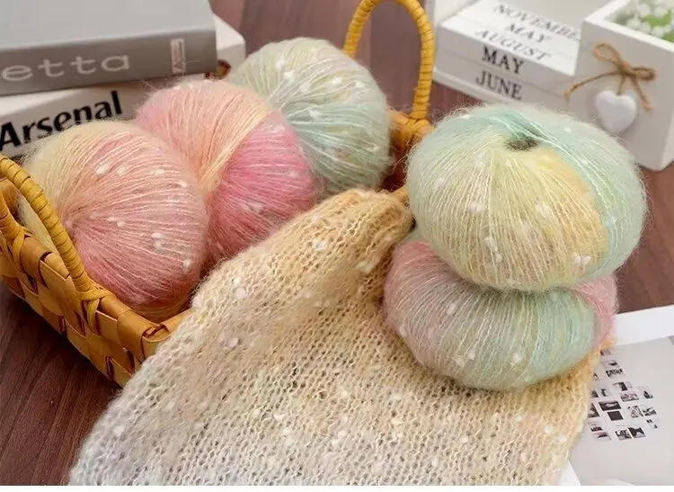 Description Picture 5 of item50g Rainbow Pearl Mohair Yarn Hand-woven Scarf Handbag Crochet Wool Thread Diy Knitted Cardigan Headwear Fine Snow Dot Yarn