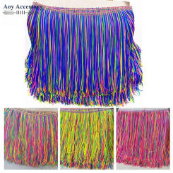 20cm Latin Fringe Rainbow Tassel Assorted Color Nylon Dance Dress Trimming Fluorescent Macrame Lace DIY Accessories