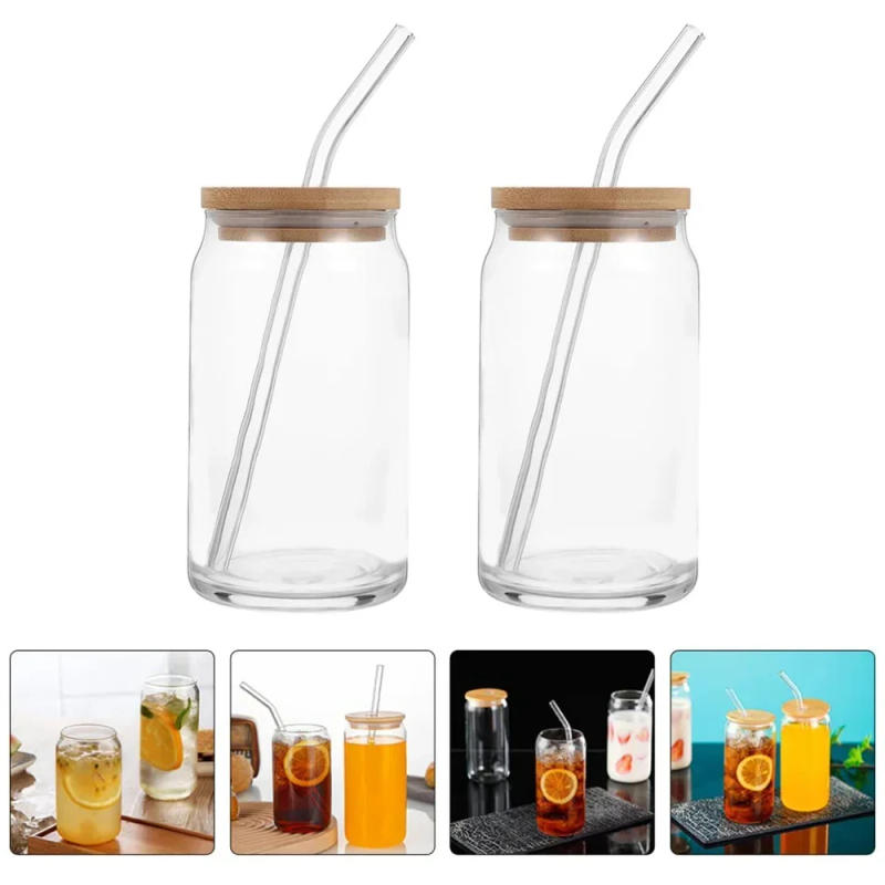Description Picture 6 of itemGlass Cup with Lid and Straw Transparent Bubble Tea Cup Glass Beer Can Milk Mocha Cups for Cocktail Whiskey Birthday Present