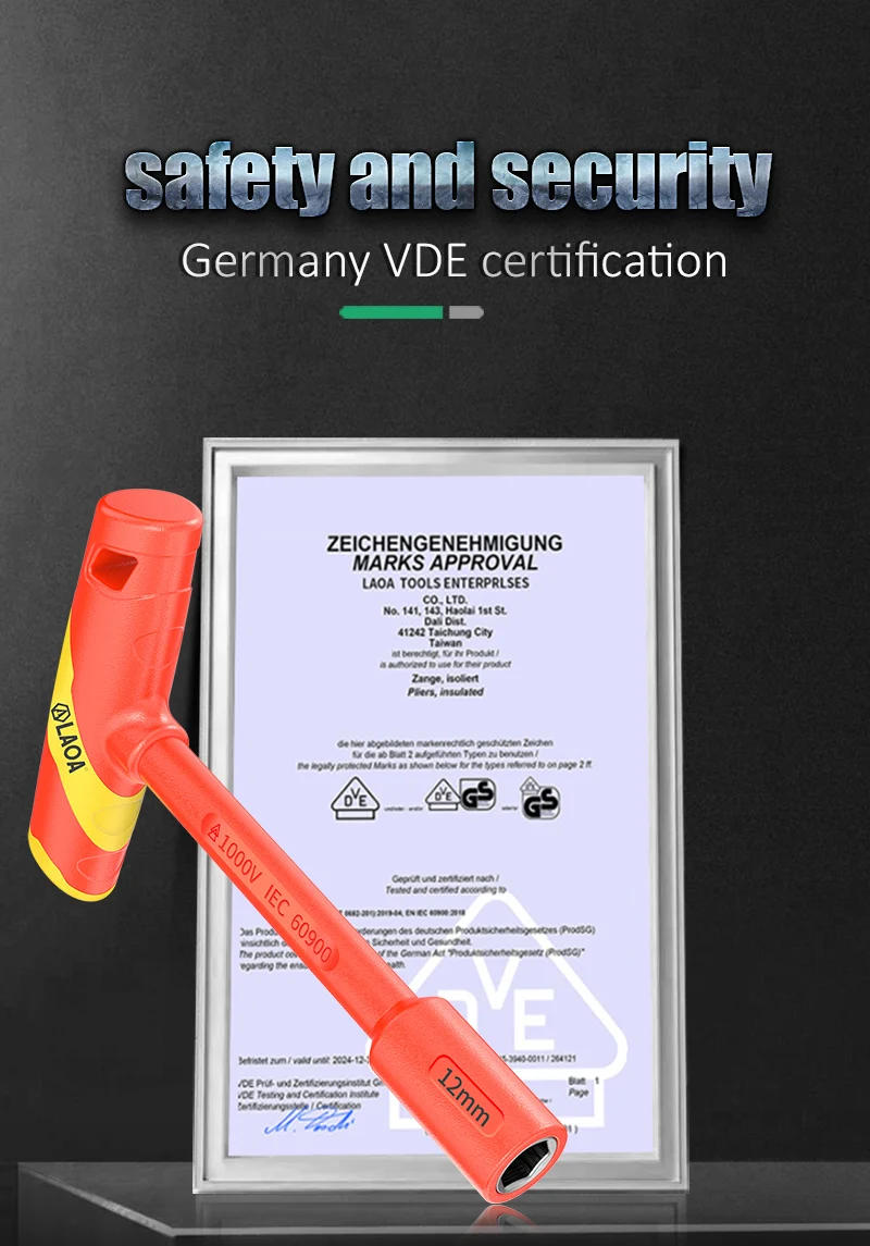 Description Picture 5 of item1Pc LAOA VDE T-shape Socket Wrench CR-V 4-14mm Hex Key 58HRC Insulated Hexagon Screwdriver Socket Spannner