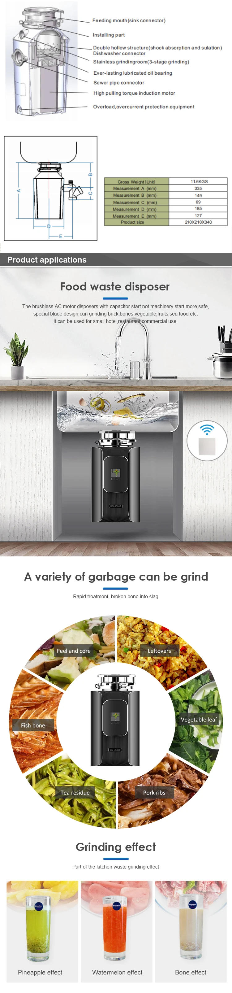 Description Picture 4 of itemHousehold Kitchen Food Waste Grinder Sink Disposer Crusher Waste Disposal Machine