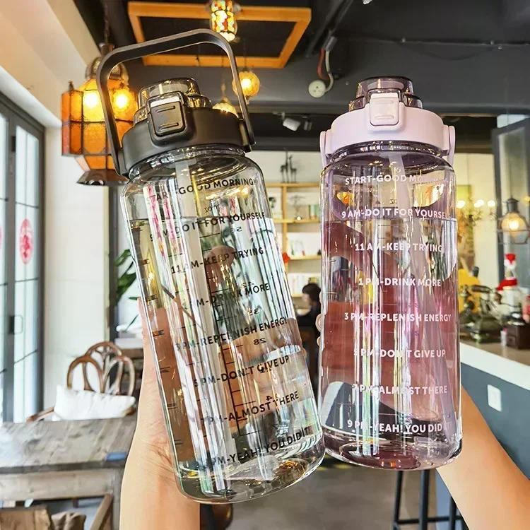 Description Picture 3 of item2L Straw Water Bottle Large Capacity Plastic Water Cup Portable Drink Bottle With Time Marker For Outdoor Sports Fitness