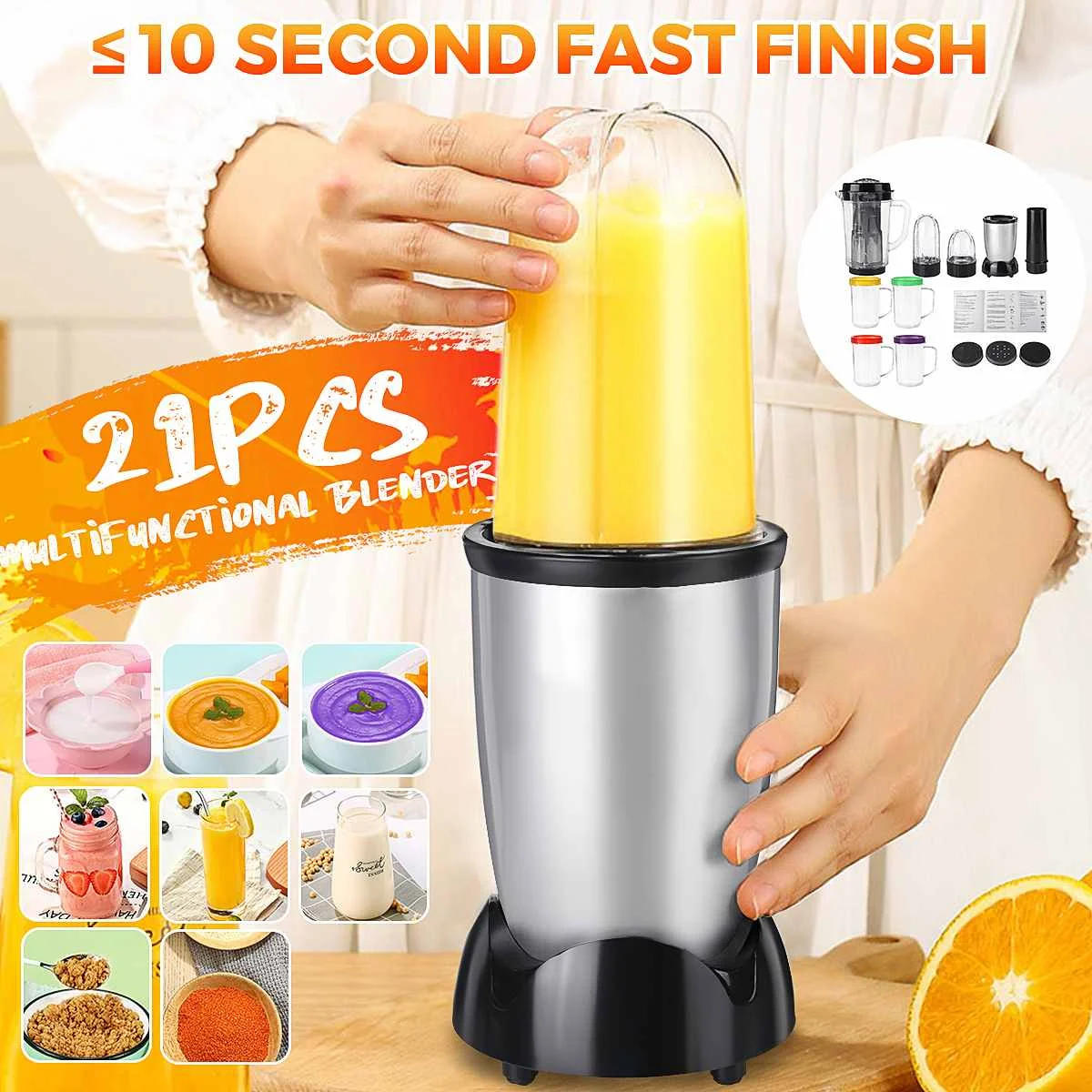 Description Picture 4 of item21Pcs/set Personal Blender Mixer Juicer Multi-funtion Fruit Food Processor Easy-wash Kitchen Soup Juice Food Making Tool