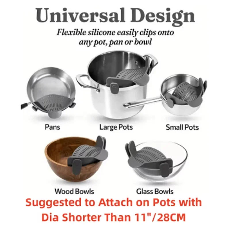 Description Picture 5 of itemUniversal Silicone Clip on Pan Pot Strainer Anti Spill Pasta Pot Strainer Food Grade Fruit Colander for Pasta Fruit Vegetable