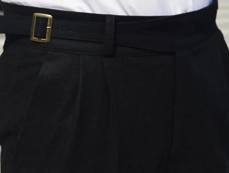 Description Picture 2 of item2024 Autumn Winter Men New High Waist Belt Design Casual Pant Male Loose Suit Trousers Mens Solid Color Straight Pants F339