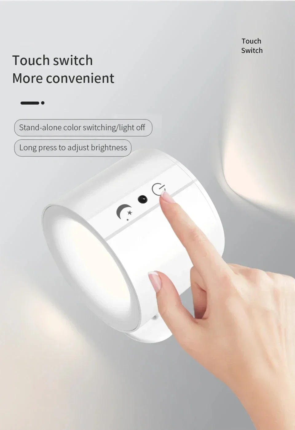 Description Picture 5 of itemLED Double Head Wall Lamp Touch Control Remote 360 Rotatable Wall Light 3 Color Modes Bedroom Living Room Reading Night Light