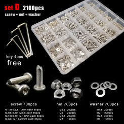 400/650/2100pc M1.6 M2 M2.5 M3 M4 M5 304 A2-70 Stainless Steel Mix Size Torx Pan Round Head Screw Bolt Nut Washer Set Kit Box