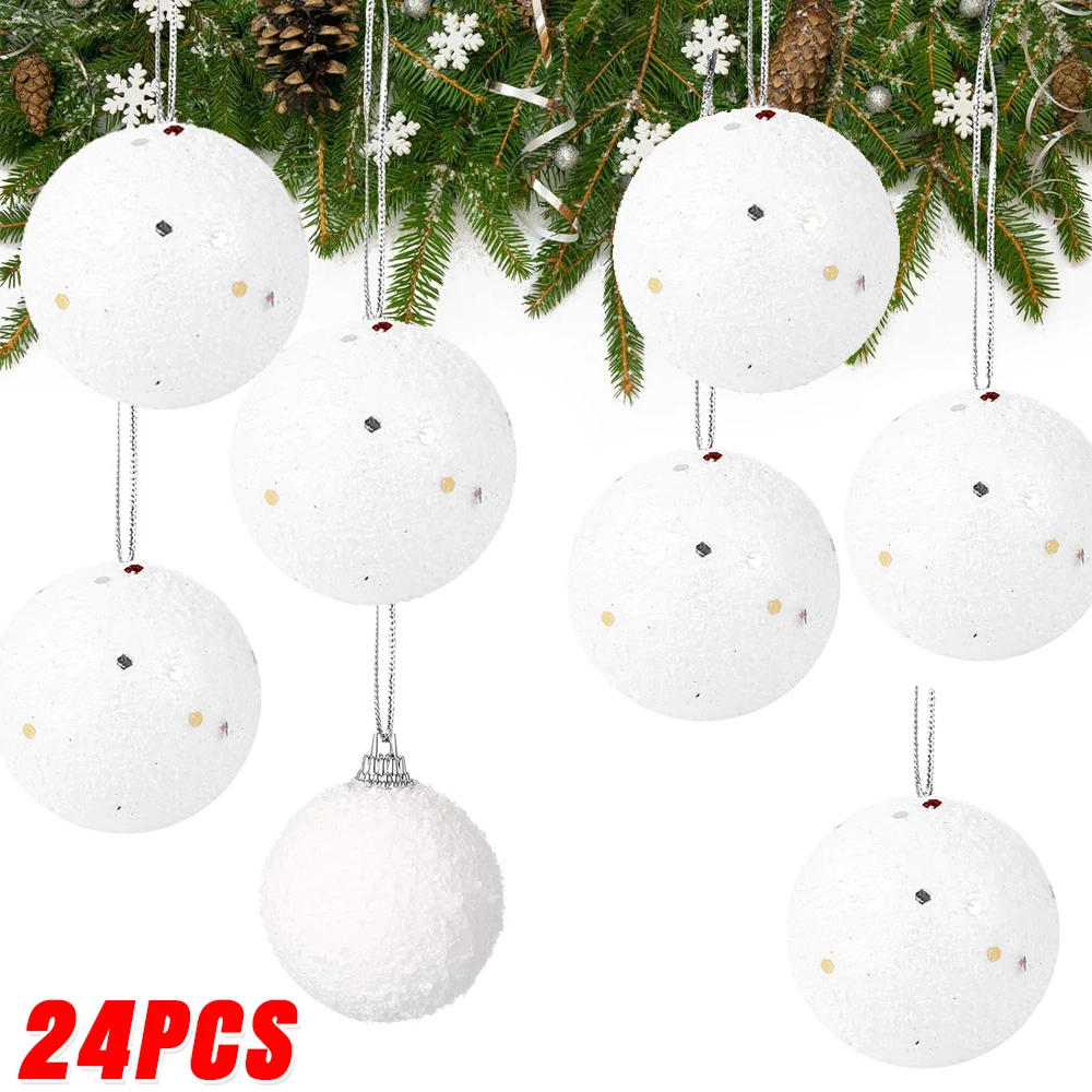 Description Picture 3 of item24/6Pcs White Christmas Balls Ornaments Round Foam Balls DIY Xmas Tree Hanging Pendant Ball Home Xmas New Year Party Decorations