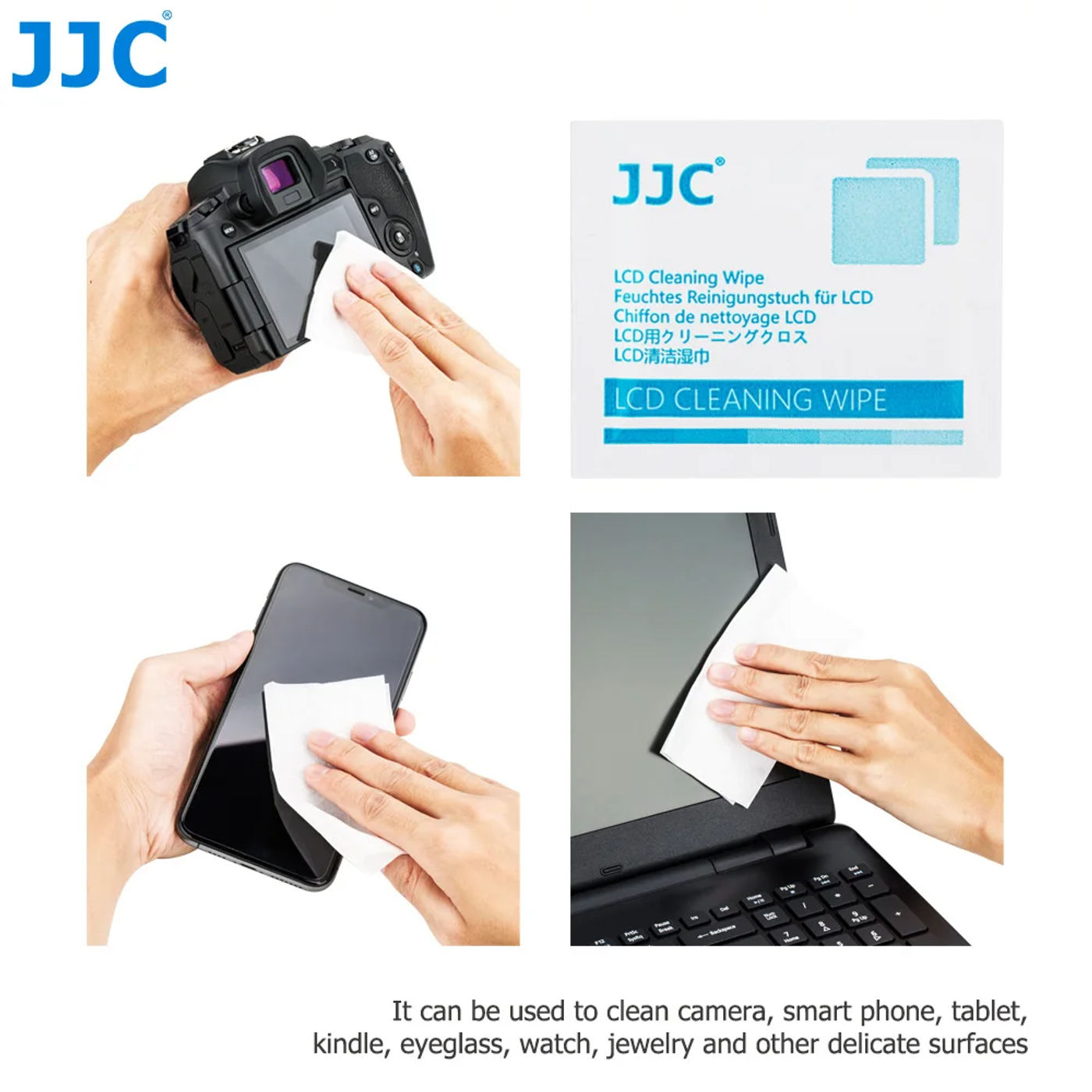 Description Picture 4 of itemJJC 110Pcs Moist Cleaning Wipe Glasses Cleaner Pre-moistened Lens Cleaning Cloths for Camera Lens, Eyeglass, Smart Phone, Tablet