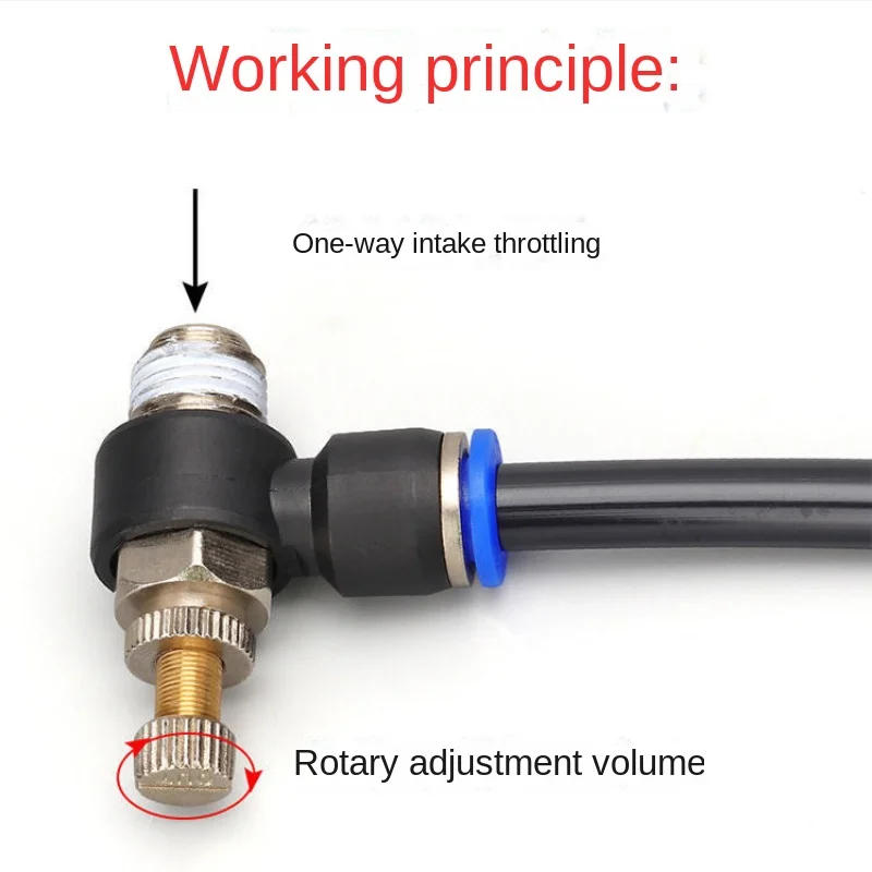Description Picture 3 of item1/8" 1/4" 3/8" 1/2"BSP Male Gas Airflow Limit Valve Quick Fitting SL" Pneumatic Speed Flow Controller L Type 4-12mm OD Hose Tube