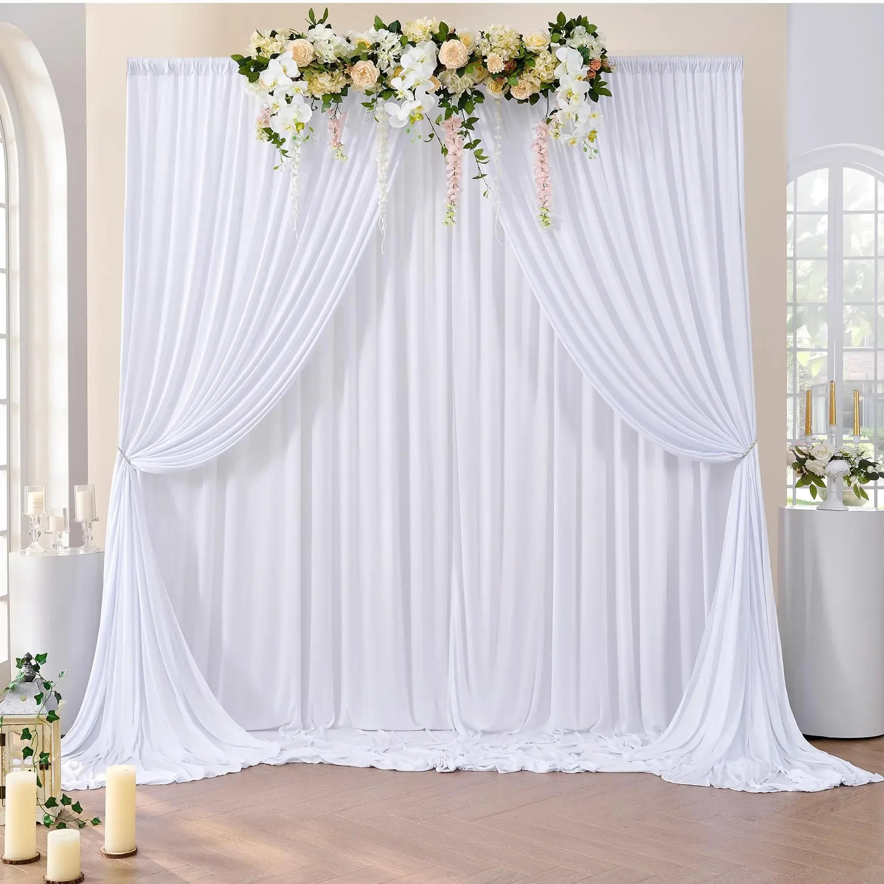 Description Picture 4 of itemWedding Wrinkle Free Backdrop Curtains Soft Silky Photo Backdrop Drapes for Birthday Party Baby Shower Baptism Photography Decor