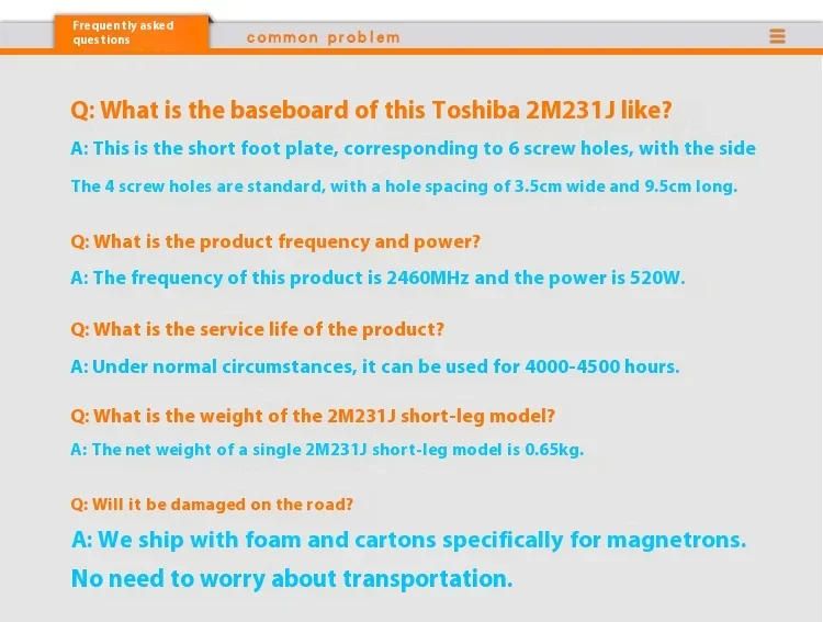 Description Picture 2 of itemFor Toshiba 2M231J air cooling short sole plate microwave magnetron generator small  tube accessories low power 520W