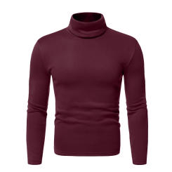 Men'S High Necked Sweater Autumn Long Sleeved Solid Color Elastic Pullover Slim Fit Bottom Top Men'S Winter Bottom Coat