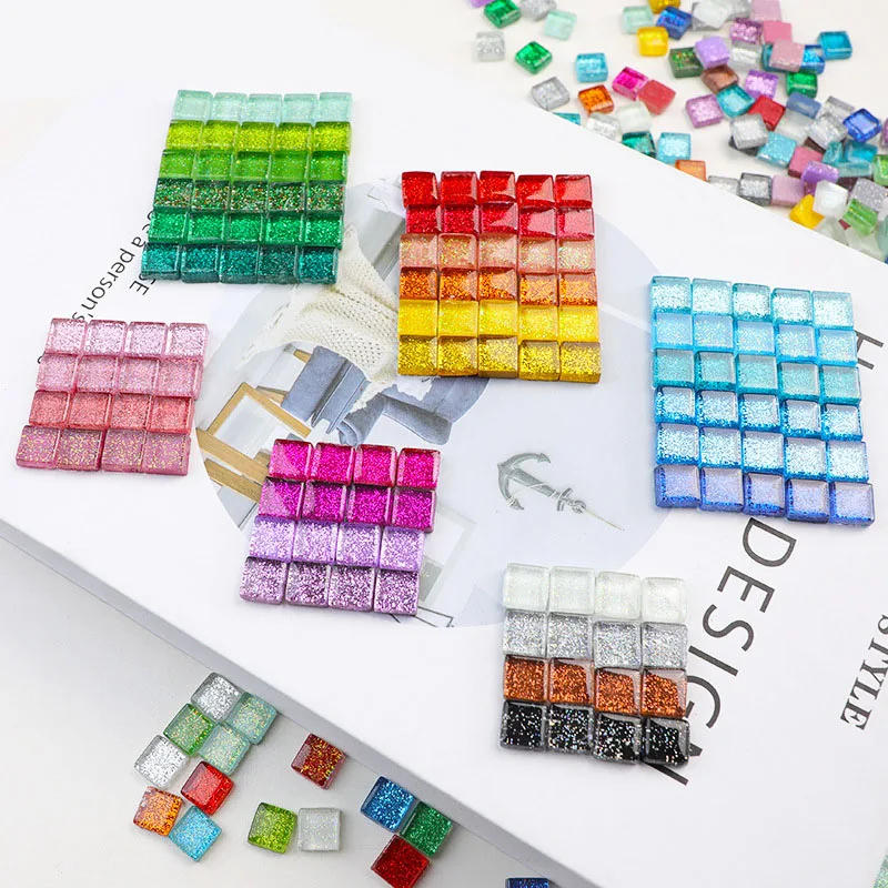 Description Picture 2 of item50PCS Diy Colorful Glitter Glass Mosaic Stones Mosaic Tiles Glass Pebbles Crafts Material Puzzle For Diy Mosaic Making 9*9mm