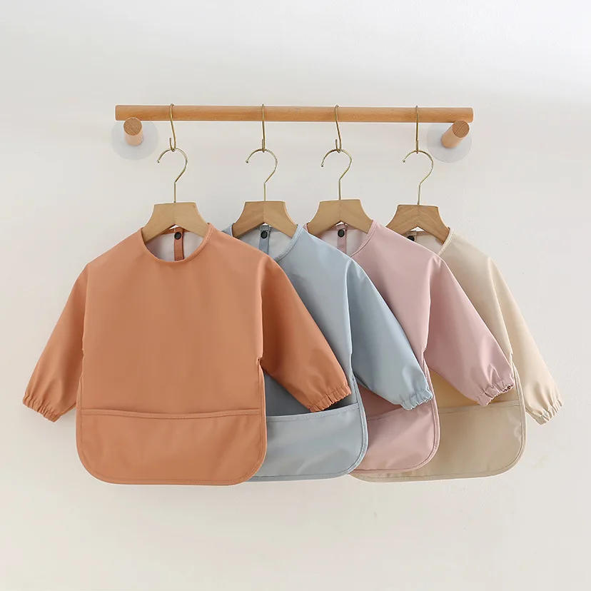 Description Picture 4 of itemBaby Kids Toddler Long Sleeve Scarf Waterproof Art Smock Feeding Bib Apron Pocket Infant Boys Girls Burp Cloth Bandana Bibs