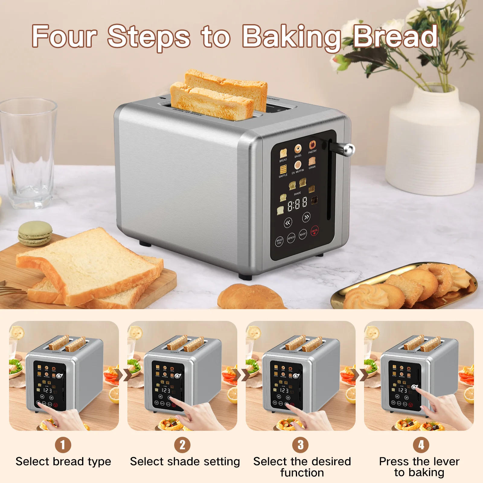 Description Picture 4 of item6-In-1 Smart Touch Screen, Breakfast Maker, Multifunction, Sandwich Maker, Toast, Waffles