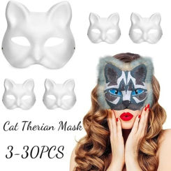 3-30PCS Cat Mask White Paper Fox Masks Blank Mask Animal Half Facemasks DIY Masquerade Mask for Carnival Cosplay Party Favors