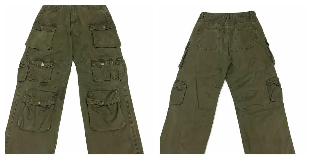 Description Picture 5 of itemTPJB Street Popular White Multi-pocket Overalls Men's Pants Harajuku Style Loose Casual Trousers Straight Mopping Pants Autumn