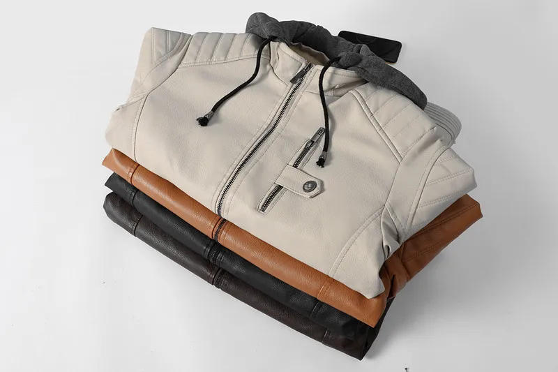 Description Picture 3 of itemFleece Faux Leather Jacket Men Solid  Autumn Winter Slim Fit Hooded Men's PU Coat New Fashion Windproof Plus Size L-5XL FX-1002