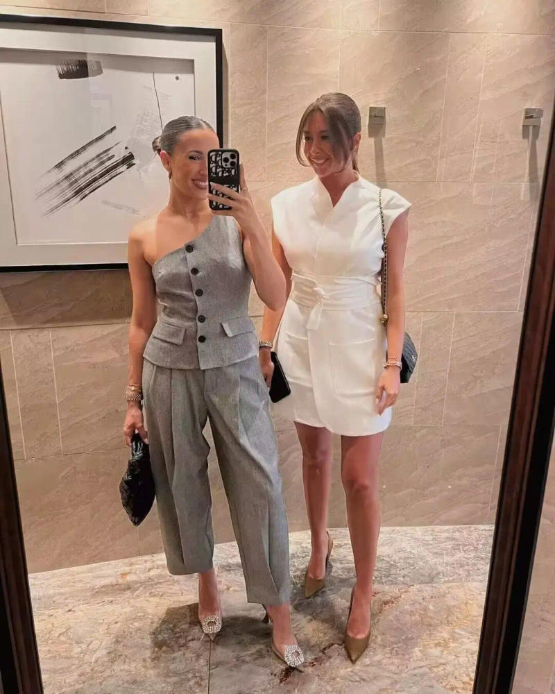 Description Picture 5 of itemTRAFZA New Fashion Female Sets Summer Casual Women Asymmetrical Vest Sleeveless Short Tank Tops Solid Mid Waist Vintage Pants