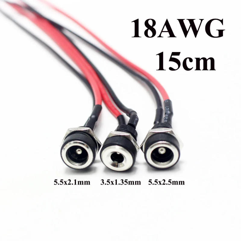 Description Picture 2 of item1Pcs DC-022B18AWG DC 5.5x2.1 5.5*2.5 3.5*1.35mm Power Cable Wire Connector Charger 10A Current DC Power Plug Female Socket 15CM