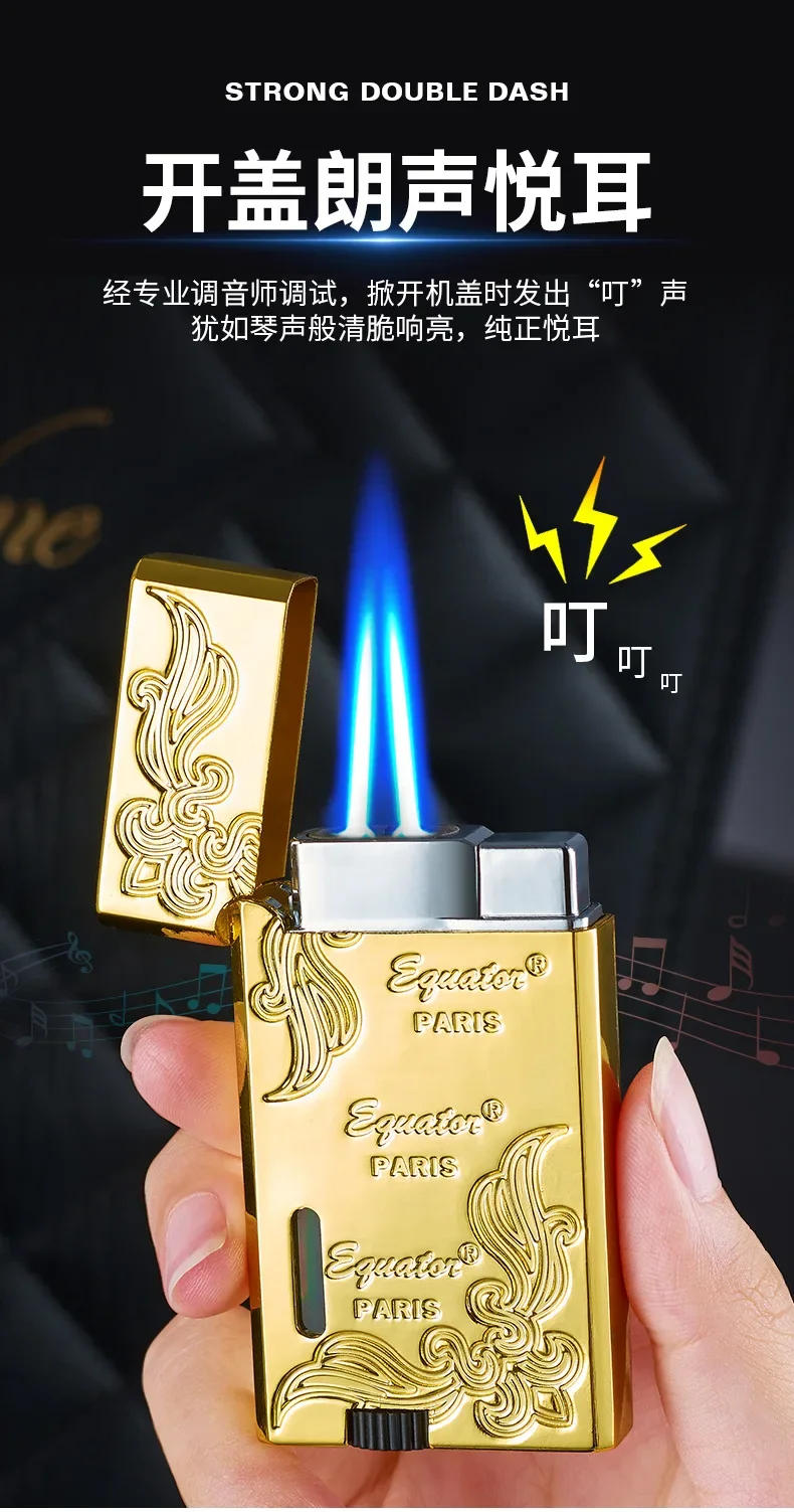 Description Picture 4 of item2024 Ping Sound Metal Lighter Turbo Jet Cigarette Lighters Torch Windproof Gas Inflatable Butane Straight Flame Lighter Men Gift