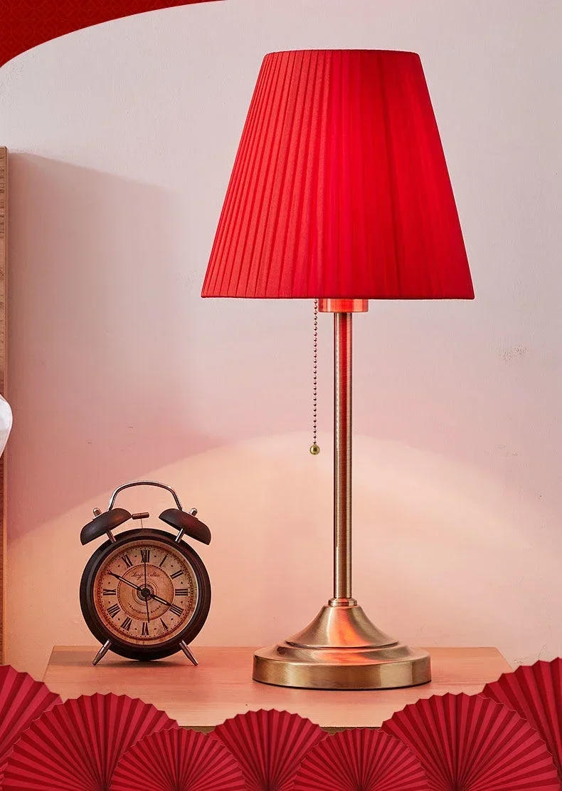 Description Picture 3 of itemModern LED Red Cloth Bedroom Bedside Table Lamps Home Decor Dining Table Lighting Nordic Pull-switch Vintage E27 Study Desk Lamp