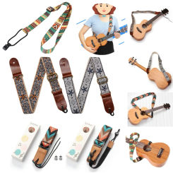 Multicoloured Ukulele Strap Embroidery Pattern Boho Pattern Instrument Strap Ethnic Style for Classical Guitar Mandolin Banjo