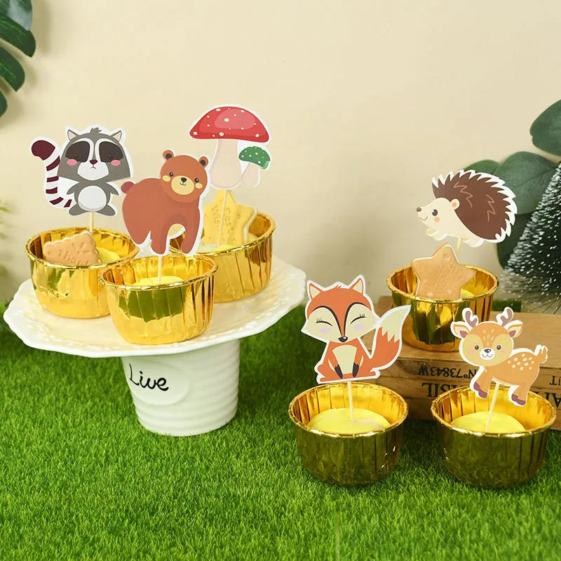 Description Picture 2 of itemForest Party Animal Cupcake Topper Cartoon Animal Fox Squirrel Cake Toppers Wedding Birthday Party Decor Baby Shower Supplies