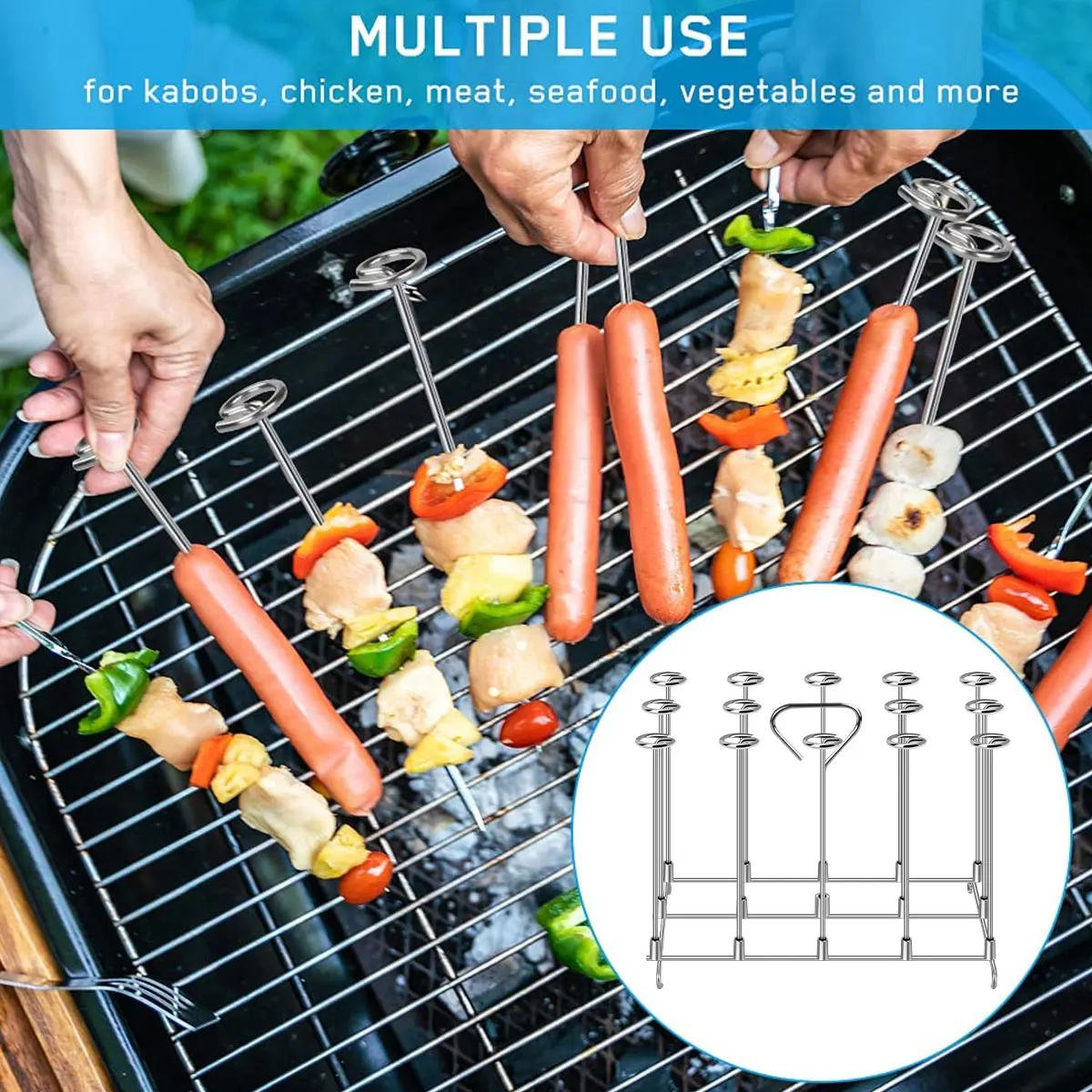 Description Picture 4 of itemAir Fryer Skewer Rack Stainless Steel Kebab Skewer Stand Air Fryer Accessories Kitchen Cooking BBQ Grill for Ninja Airfryer