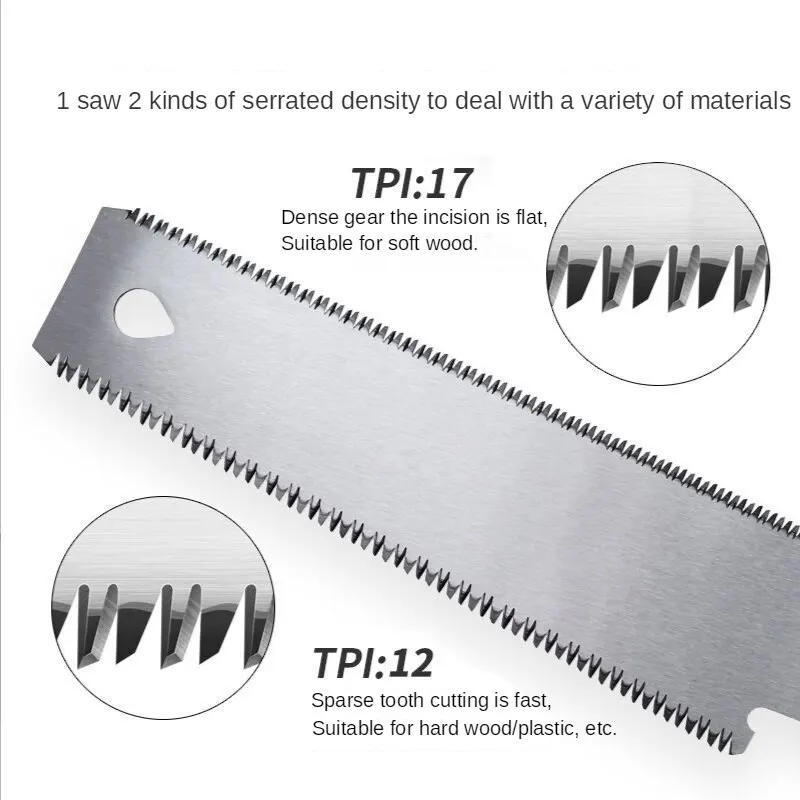 Description Picture 4 of item310MM Steel Saw Double Edged Japanese Pull Saw Flexible Blade Hand Saw for Woodworking Cutting Saw