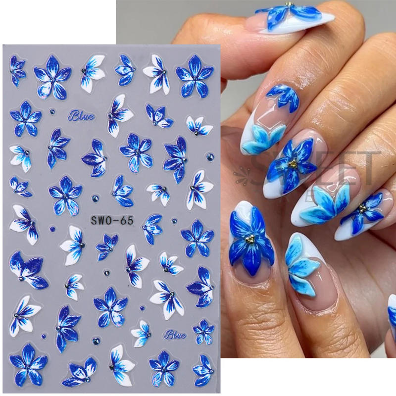 Description Picture 6 of item3D Flower Nail Art Stickers Blue Purple Petals Floral Orchids Lily Sliders Decals Spring Elegant Decor DIY Manicure Accessories