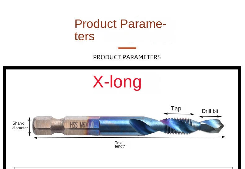 Description Picture 2 of itemHex Shank HSS Screw Thread Metric Tap Drill Bits Screw Machine Compound M3 M4 M5 M6 M8 M10 Hand Tools Metric Thread Tap Drill