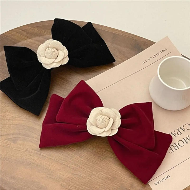 Description Picture 3 of itemCute Bow Knot Camellia Black Wome Hair Accessories Flower Hairpin Korean Style Hair Clip Girls Spring Clip Big Bow Hairpin