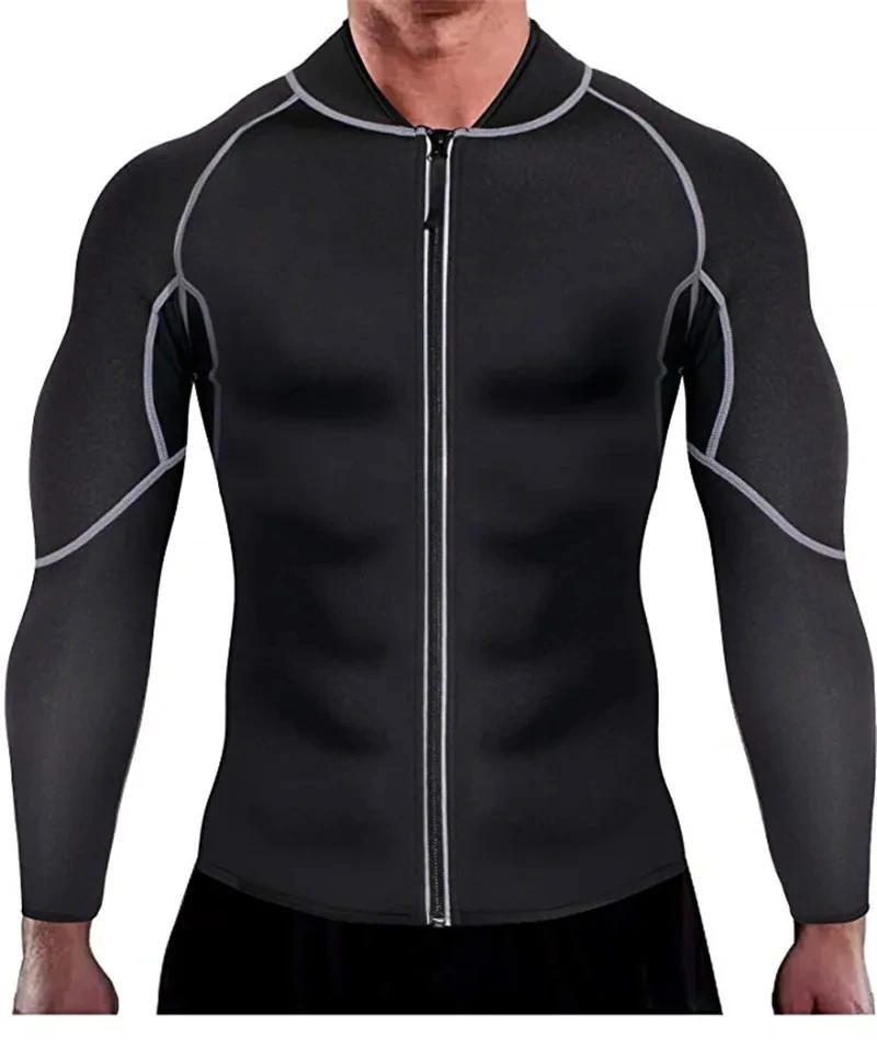 Description Picture 5 of itemMen Sauna Sweat Jacket Shapewear Workout Weight Loss Long Sleeves Waist Trainer Body Shaper Gym Fitness Zipper Undershirt Tops