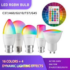 2PCS Smart Lighting Bulbs RGBW Infrared Remote Control LED GU10 E27 E14 B22 Color Light Dimming Suitable Family Holiday Parties