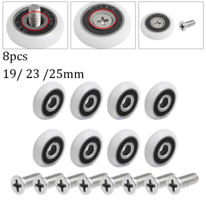 Description Picture 2 of item8Pcs Twin Shower Door Rollers/Runners Wheels Shower Room Pulley 9/23/25mm Wheel Diameter For Most Shower Enclosures