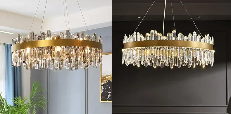 Description Picture 2 of itemModern Smoke Grey Crystal Led Chandelier for Living Dining Room Food Tables  Bedroom Lamp Home Decor Hanging Light Fixture