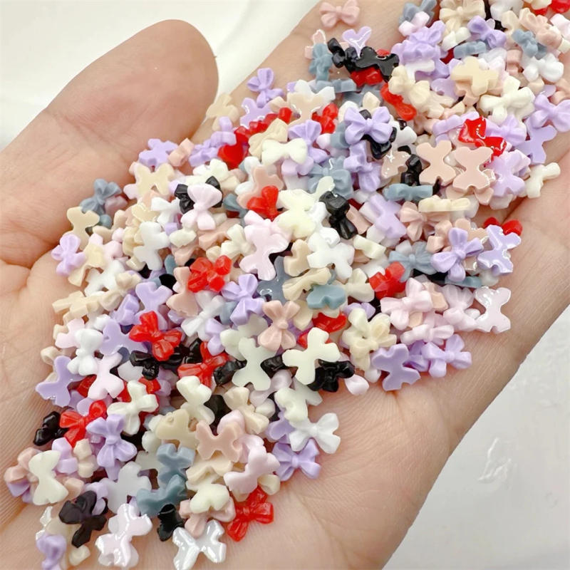 Description Picture 6 of item100pcs Mini Bow Nails Charm Kawaii Nail Art Accessories 3D Colorful Resin Bow Tie Rhinestones Nails Decorations Parts Korean DIY