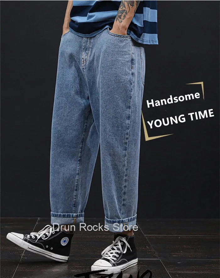 Description Picture 2 of itemBaggy Jeans Men Clothing Loose Plus Size Denim Pants Mens Oversized Blue Wide Leg Jean Large 42 44 46 48 Man Fashion Trousers