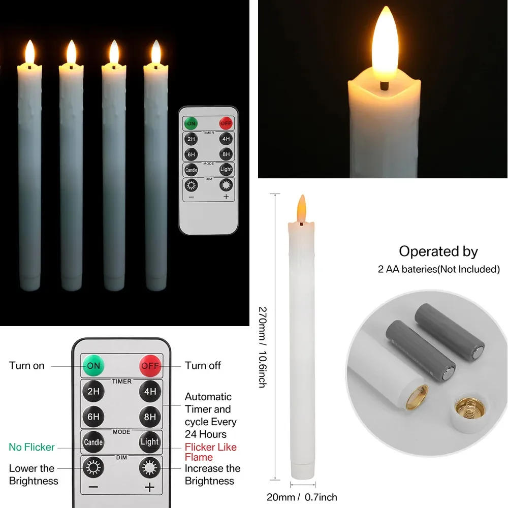 Description Picture 5 of item6pc Pack Flameless Taper Candle with Base Flickering LED Tea Light with Candle Holder for Halloween Wedding Christmas Home Decor
