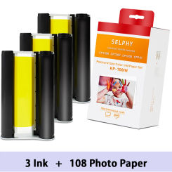 3 Color Ink 108 Sheets Photo Paper 100 x 148mm Compatible for Canon Selphy KP-108IN for CP Series Printers CP1300 CP1200 CP1500