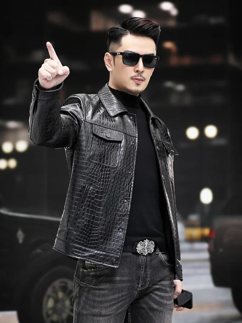 Description Picture 6 of itemLuxury Business Casual Mens Sheep Genuine Leather Jacket Turn-Down Collar Slim Fit Designer Vintage Single Breasted Short Coat