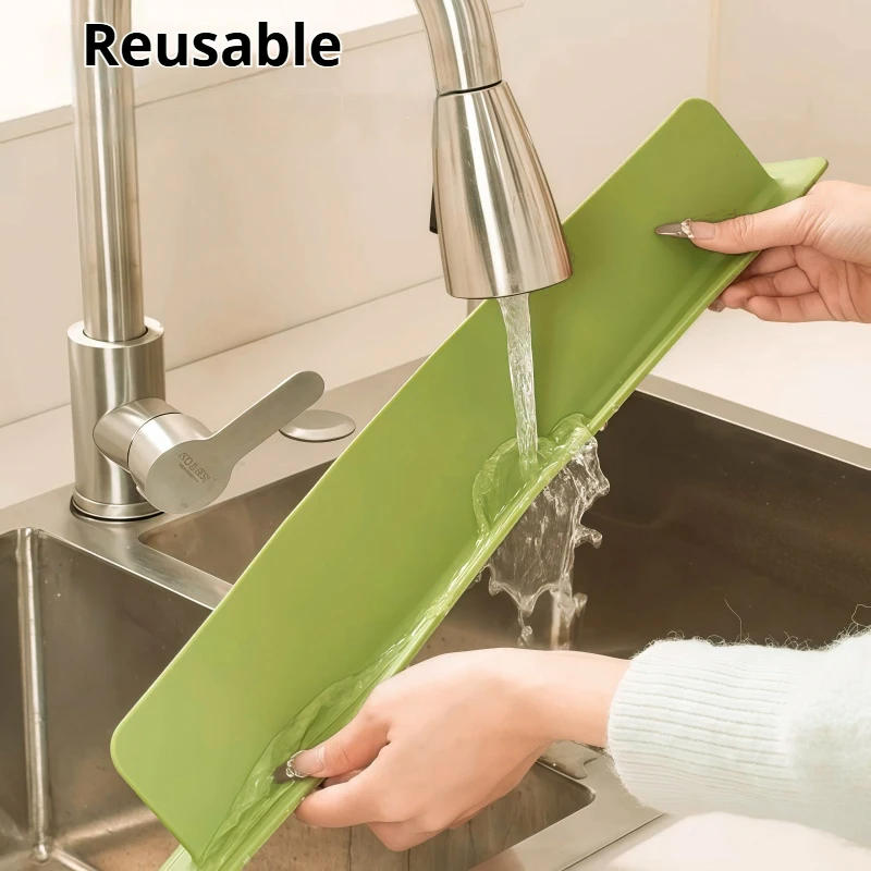Description Picture 5 of itemSilicone Sink Water Splash Guard Kitchen Sink Water Baffle Suction Cup Type Bar Countertop Washbasin Water Blocking Strip Wider